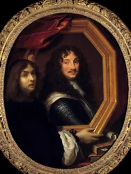 Retrato del artista (o autorretrato) sosteniendo el retrato de un militar. Pintura de Charles Lebrun (1619-1690). Siglo XVII