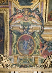 La fundación del Hotel Royal des Invalides en 1674, pintura del techo de la Galerie des Glaces