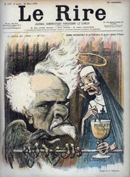 Henri Rochefort y su patrona la buena santa Pelagia (Prisión de la Sainte-Pelagie) - caricatura de Charles Leandre (1862-1934) en 