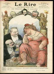 Ilustración de Charles Leandre (1862-1934) para la portada de Le Rire, 03/01/14 - Les étrennes de Marianne - Tribuno - Clemenceau George, Jaurès Jean, Briand Aristide, Marianne, Caillaux Joseph (1863-1944)