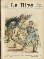 Ilustración de Charles Leandre (1862-1934) para la portada de Le Rire, 24/06/22 - Los dos guías - Inglaterra Gran Bretaña, Europa, Presidente de la República, Paz, Sombrero - Poinsare Raymond, David Lloyd George (1863-1945)