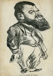 Retrato de Bernard Paul dit Tristan-Bernard (1866-1947), escritor y comediante francés. Caricatura de Charles Leandre (1862-1934), en “Cuentos de Pantruche y de otros lugares” por Tristan Bernard, Pequeña Colección de “Rire”, París
