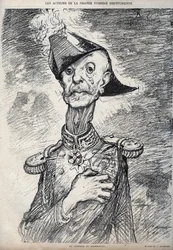 Los actores de la gran comedia dreyfusiana - Retrato de Raoul Le Mouton de Boisdeffre (General de Boisdeffre) (1839-1919), militar francés - caricatura de Charles Leandre (1862-1934) en 