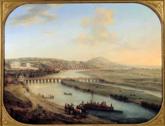 Vista de la isla Seguin, el puente de Sèvres y Saint Cloud Panorama desde el oeste de París