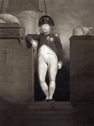 Napoleón Bonaparte en la pasarela del HMS Bellerophon después de llegar a Plymouth Sound, agosto de 1815, grabado por Charles Turner