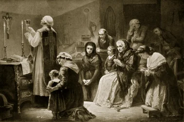 Celebración de la misa durante la Revolución Francesa, ilustración de 