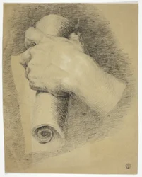 Mano con rollo de papel