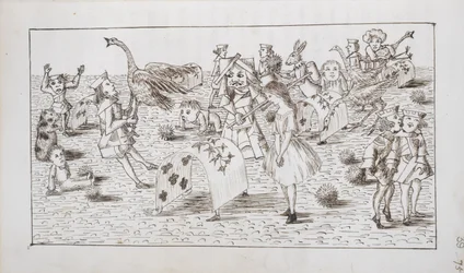 Alicia y la Reina Roja juegan al croquet, ilustración del Capítulo IV de 