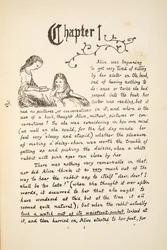 Alicia con su hermana, ilustración de Las aventuras bajo tierra de Alicia, pub. 1886 (facsímil)
