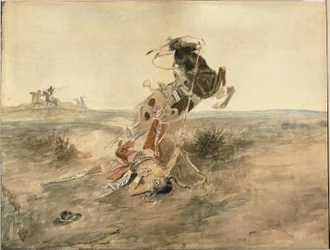 Guerrero indio caído, c.1886 (acuarela y grafito sobre papel de estraza color crema)