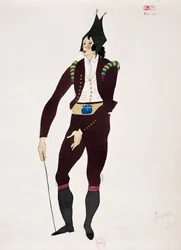 Traje para el personaje de Fiorello de El barbero de Sevilla de Gioacchino Rossini, boceto de Charles Martin (1884-1934)