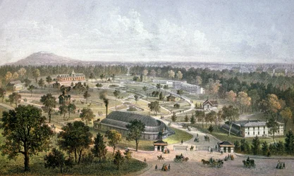 el Bosque de Boulogne y el Jardín de Aclimatación, hacia 1860 (litografía)