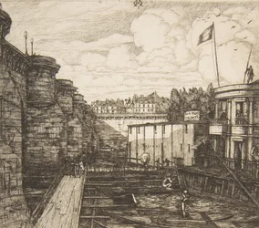 Bain-froid Chevrier, establecimiento de baños fríos de Chevrier, o Los Baños de la Escuela, París, 1864