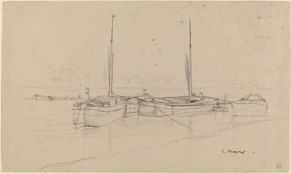 Barcos en el río con mástiles