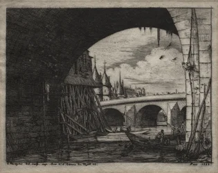 Grabados de París: Un Arco del Puente de Notre Dame