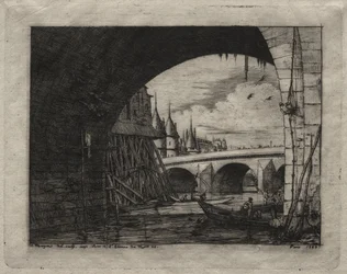 Grabados de París: Un Arco del Puente de Notre Dame