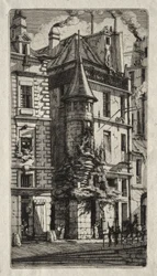 Grabados de París: casa con torreta, calle de los Tejedores