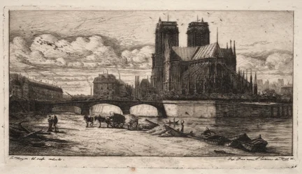 Grabados de París: El ábside de la catedral de Notre Dame