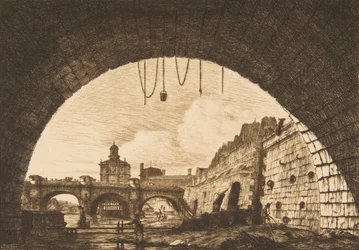 Le Pont-neuf y la Samaritaine desde debajo del primer arco del Pont-au-Change, 1855