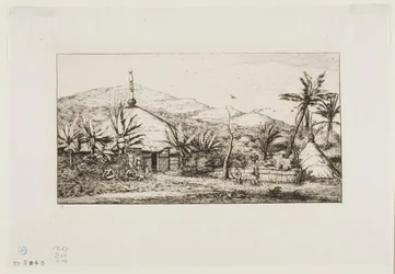 Nueva Caledonia: Gran cabaña nativa en el camino de Balade a Puépo, 1845