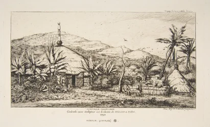 Nueva Caledonia: Gran cabaña indígena en el camino de Balade a Puebo, 1845, de «El viaje a Nueva Zelanda (1842-46)»