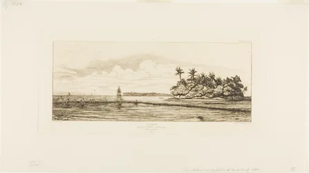 Oceanía: Pesca, cerca de islas con palmeras en el grupo Uea o Wallis, 1845