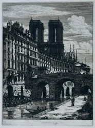 Pequeño puente sobre el Sena en París El pequeño puente Grabados en París (título de la serie)