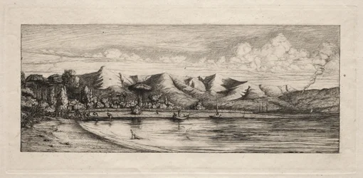 Pesca con red en Charcoal Burners Point, Akaroa, 1865