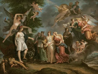 Francia triunfante alentando las ciencias y las artes durante la guerra, 1794