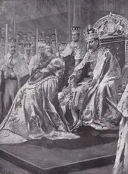 Homenaje del Arzobispo de Canterbury en la coronación del Rey Eduardo VII, Abadía de Westminster, Londres, 1902