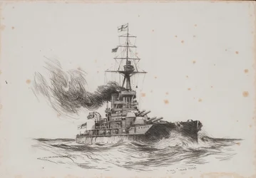 El buque británico Iron Duke. Dibujo (25,5x36,8 cm) de Charles M. Padday () , principios del siglo XX.