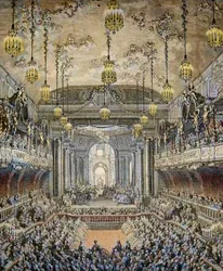 Representación del ballet comedia “La Princesa de Navarra” en Versalles, con motivo del matrimonio de Luis Delfín de Francia con María Teresa de España (1726-1746) en Versalles el 23 de febrero