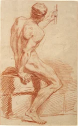 Estudio de desnudo: hombre sentado, visto de espaldas
