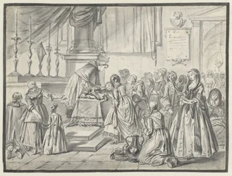 Escena eclesiástica con veneración de la cruz el Viernes Santo