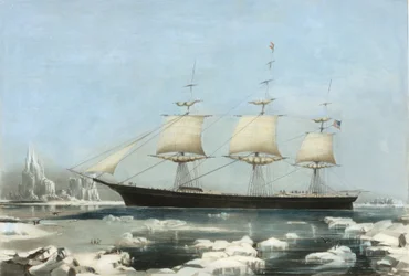 Clipper Ship Red Jacket - En el hielo frente al Cabo de Hornos, en su paso desde Australia a Li..., 1855
