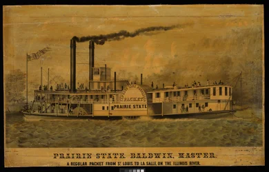 Prairie State. Baldwin, Maestro. Un paquete regular de San Luis a La Salle, en el río Illinois (litografía, coloreada)