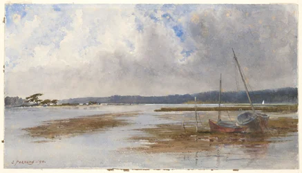 escena del río con barcos varados