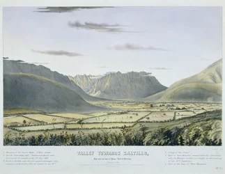 Valle hacia Saltillo, Desde cerca de la base de "Palace Hill," en Monterrey. [Mirando al suroeste.]... [No. 3.] [con la retaguardia y el tren de vagones del ejército de EE. UU. entrando en el castillo después de su capitulación].