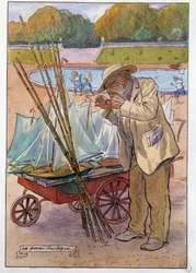 El comerciante de barcos en el Jardín de las Tullerías en 1909 Dibujo de Charles Pezeu dit Carlopez (siglo XX)