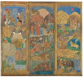 Biombo de tres paneles, c.1916-17 (óleo y pan de oro sobre madera gessoada)