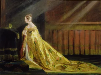 La reina Victoria con su manto de coronación, 1838