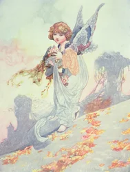 Ángel esparciendo hojas de otoño