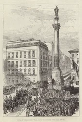 Funeral del difunto Rey de Italia en Roma, la procesión en la Piazza di Spagna