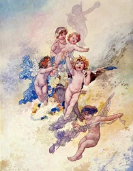Putti con guirnaldas de flores