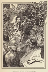 Telémaco sentado en el patio