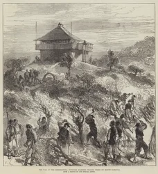 La guerra en Herzegovina, soldados turcos talando árboles en el monte Karaula