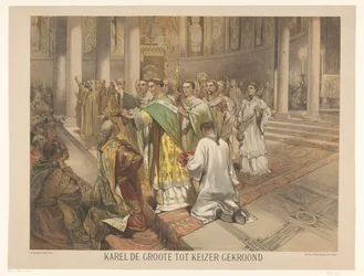 Carlomagno coronado emperador; Serie de veinticuatro láminas de historia nacional, para la escuela y el hogar (título de la serie)