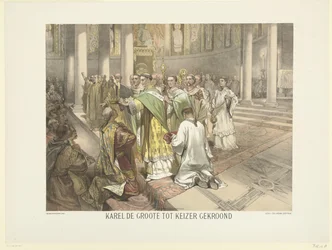 Carlomagno coronado emperador, 800. Serie de 24 láminas de historia nacional para la Escuela y el Hogar (título de la serie)