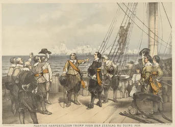 Maarten Tromp antes del comienzo de la batalla en Duins, 1639 Maarten Harpertszoon Tromp, antes de la batalla naval en Duins 1639 (título sobre el objeto)