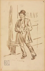 Estudio de un hombre borracho pasando un banco